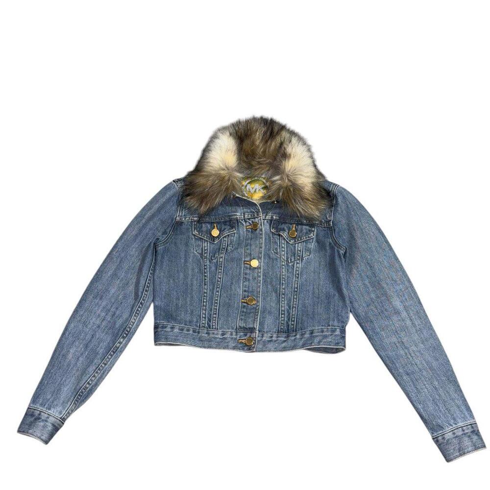 Vintage Y2k Michael Kors Denim Jean Jacket Fur Collar west